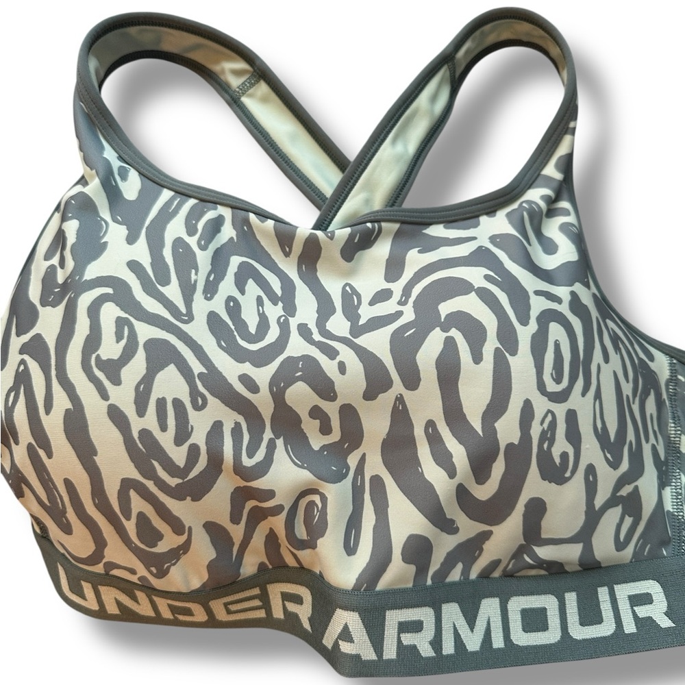 Under Armour SZ 1X Women's Crossback Mid Printed Sports Bra Leopard EUC